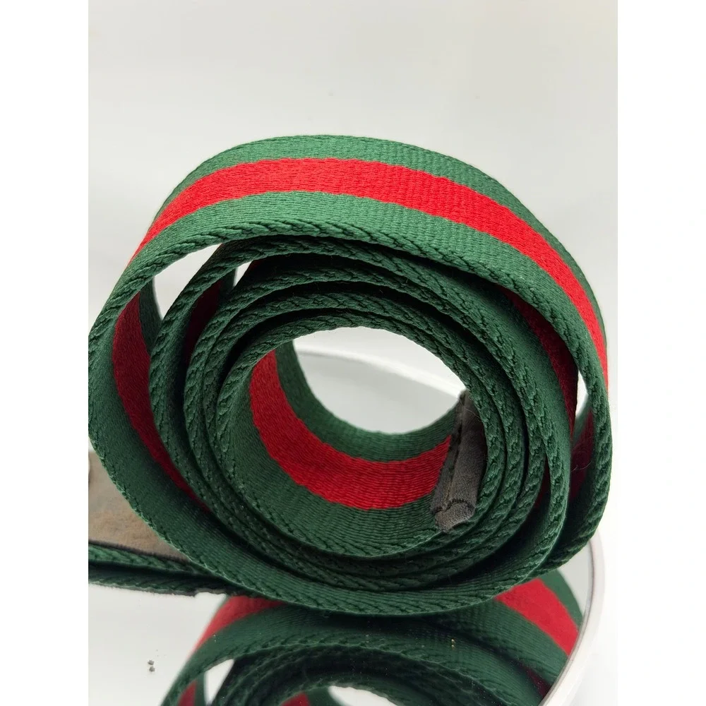 Gucci Green Red Web Stripe Canvas Belt Silver D-Ring Buckle 50 Inch